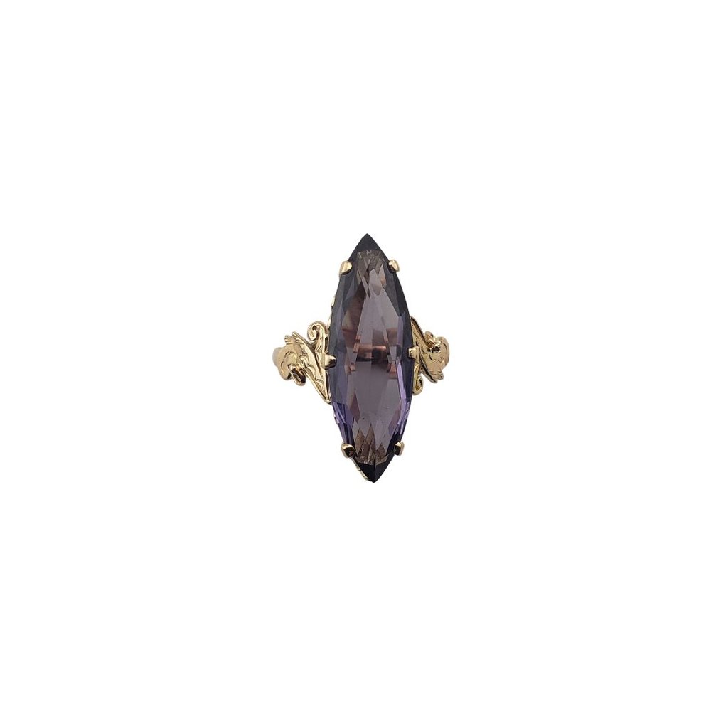 Vintage 14 Karat Yellow Gold Simulated Amethyst Ring Size 7 #12086